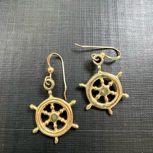 Gold Nautical Steering Wheel Dangle Earrings